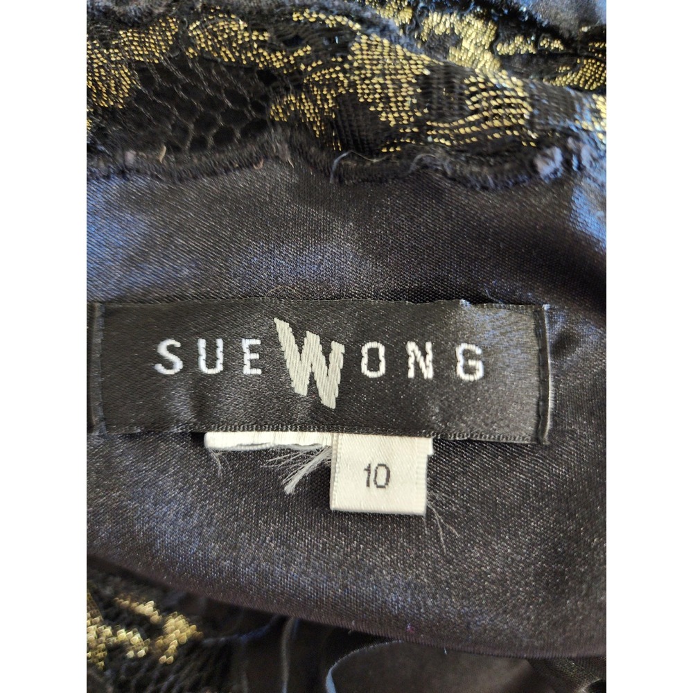 Vintage Sue Wong Silk Fairy Dress 90s Y2K Embroidered Floral Lace Black size 6 - Picture 13 of 16
